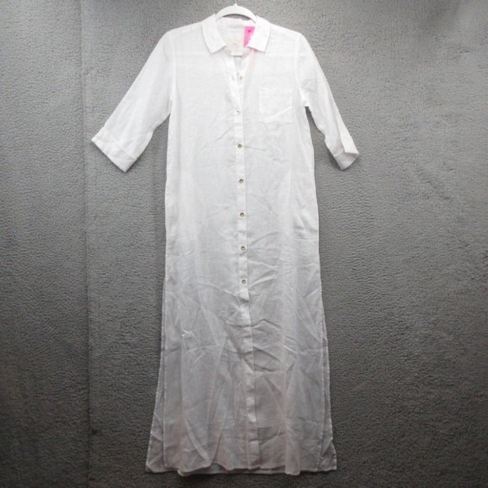 Lilly Pulitzer Natalie Maxi Linen Coverup Dress Womens XS Resort White Beach